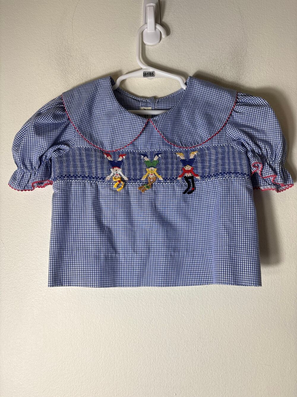 Girls Vintage Amanda Remembered Blue&White check smocked puff sleeve top Sz 3
